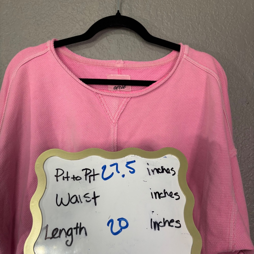 Aerie Pink Cropped Sweatshirt Waffle Knit Boxy Pullover Large - Picture 4 of 4